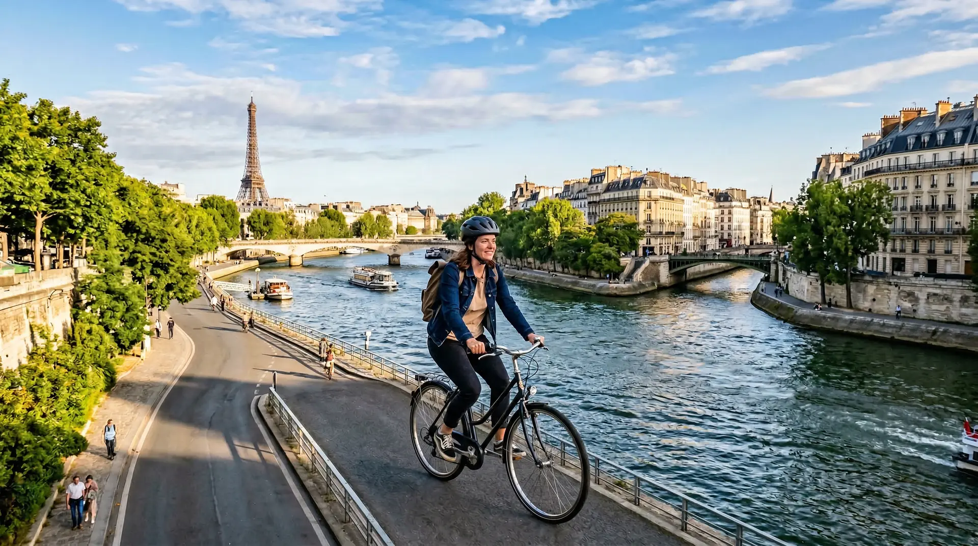 Cycliste le long de la Seine à Paris — nos zones d'intervention en Île-de-France